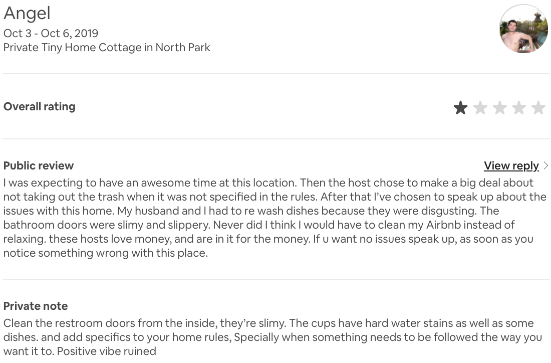 Example Of Bad AirBnB Review
