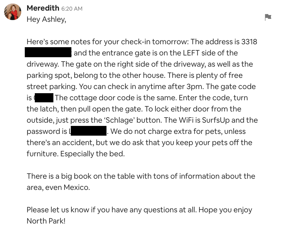 Example Of AirBnB Guest Communication