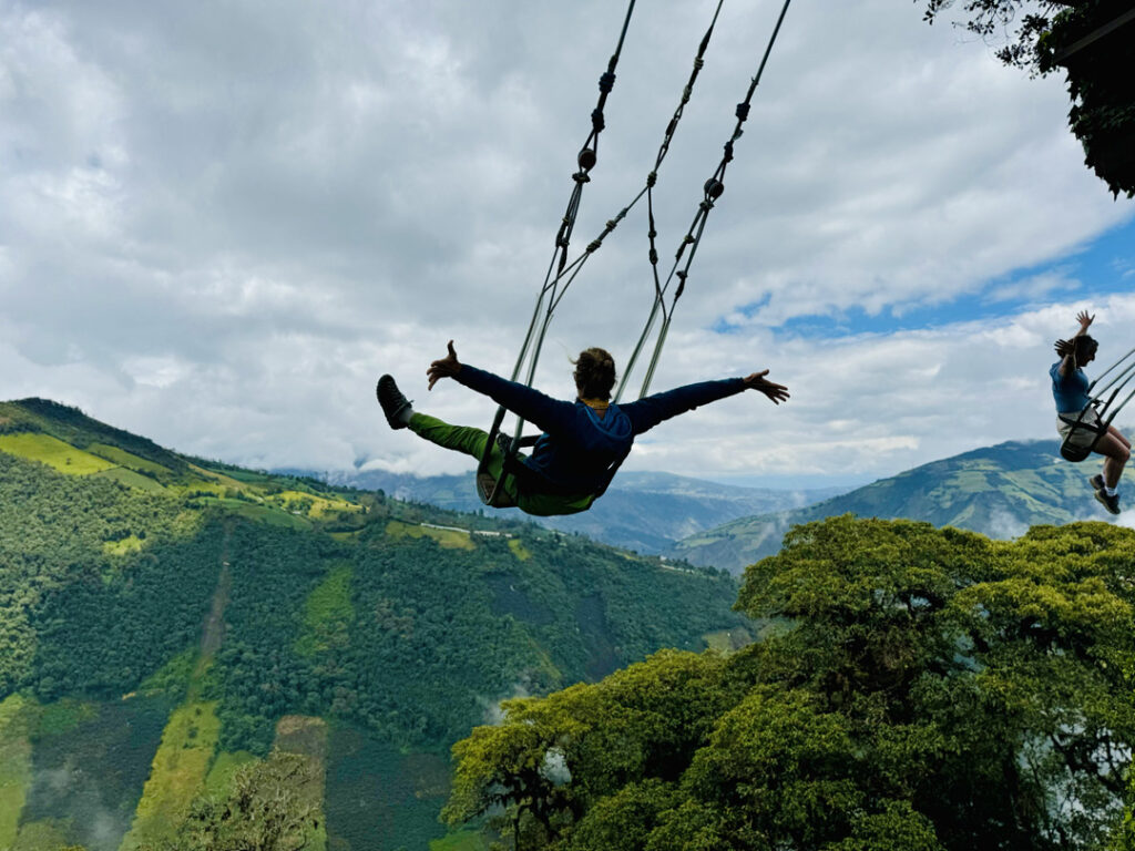 best outdoor activities in ecuador- swinging at Casa de Arbol